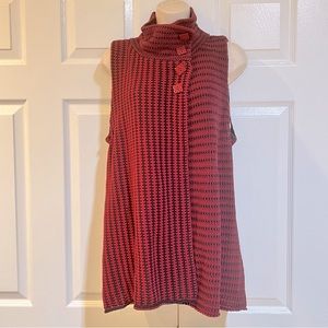 Long-Mixed Knit-High Collar Sweater Vest by Habitat-Sz-S-Burgundy & Black